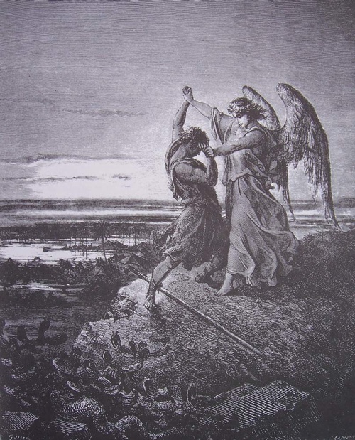 Jacob wrestling with the angel, by Gustave Doré