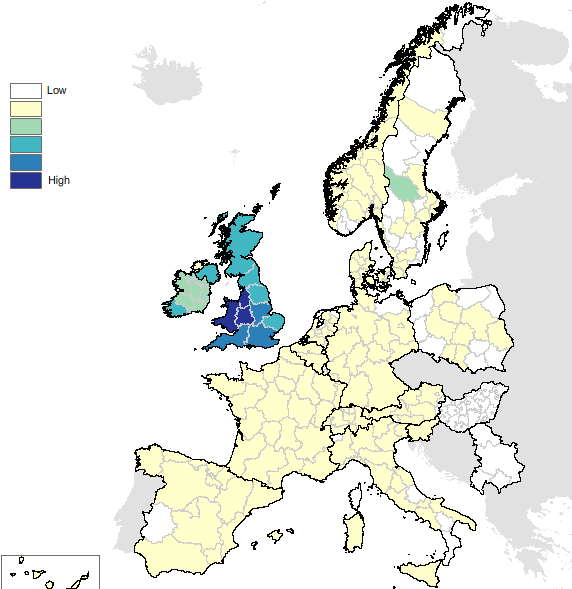 Jones surname prevalence in Europe