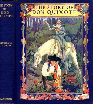 <em>Don Quixote reading on his horse</em>